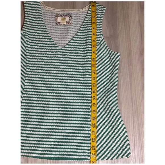Maeve Tank Top Womens L Green White Striped Peplum V Neck Textured - Picture 4 of 13